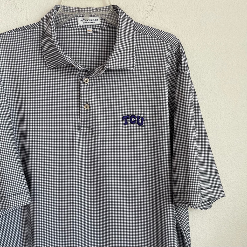 Peter Millar Summer Comfort Checkered Tcu Texas Christian University Polo